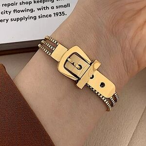 Belt Buckle Gold Plated Beaded Chain Bracelet